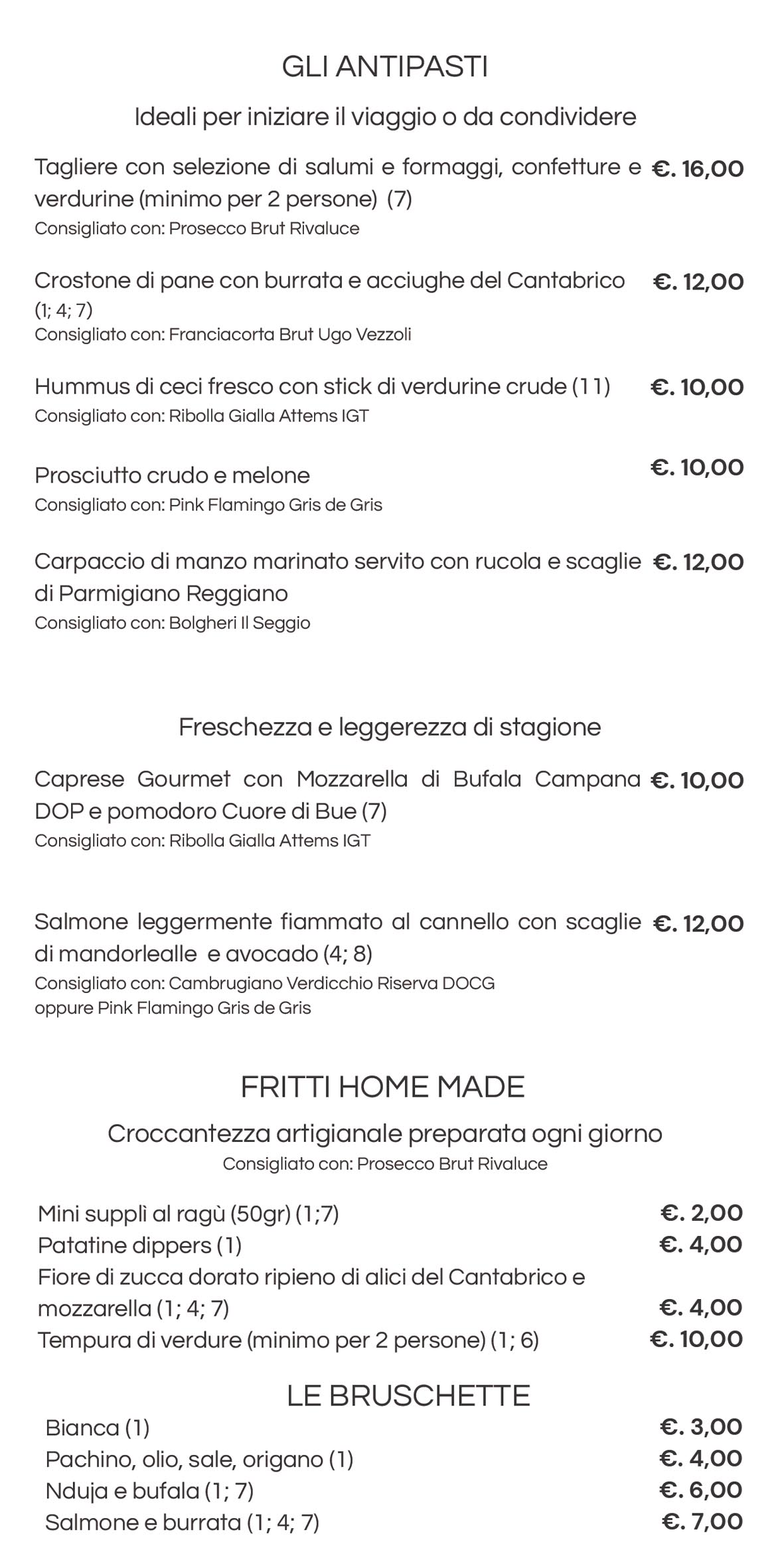 Antipasti Menù Bistrot139