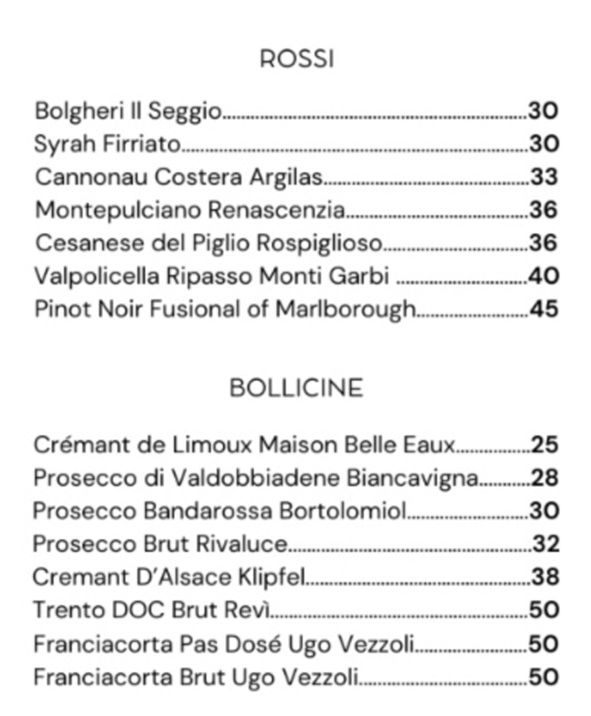Rossi e Bollicine Carta dei Vini Bistrot139