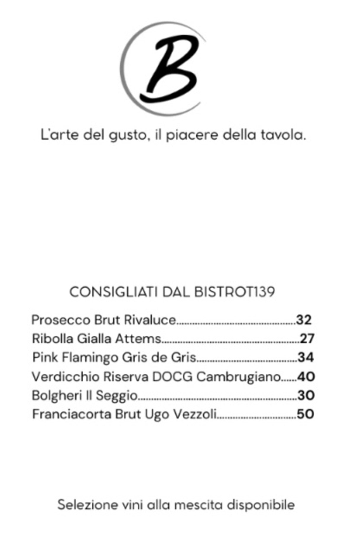 Welcome Carta dei Vini Bistrot139