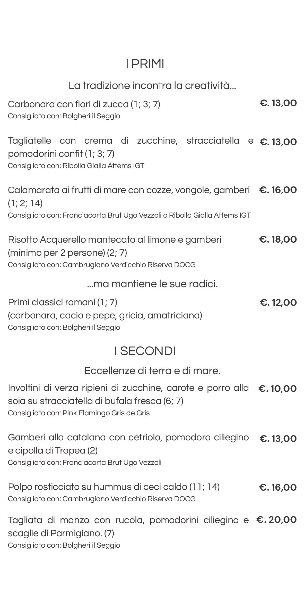 Primi e Secondi Menù Bistrot139